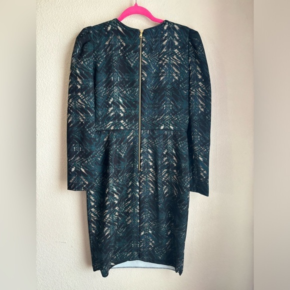 Donna Karan New York Dark Green Abstract Scuba Knit Leather Trim Sheath Dress 4 - Picture 9 of 13